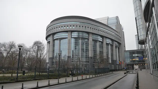 The European Parliament building in Brussels, seen from the esplanade.